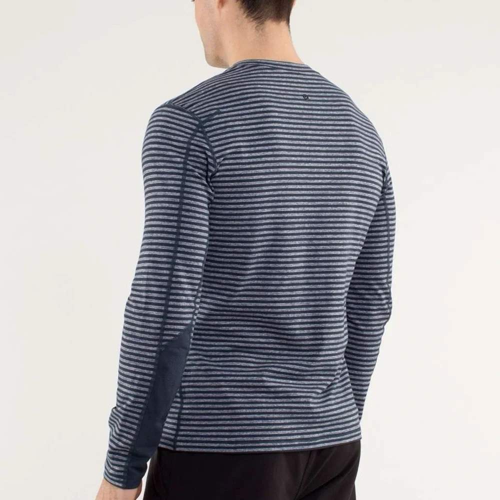 Lululemon Speed Long Sleeve Classic Stripe Heathered Black Iris Blue Size L - Picture 2 of 10